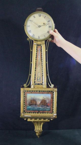 Antique Howard Weight Driven Banjo Clock Maritime Constitution Guerriere Tablet photo