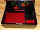 Antique Lg Black Lacquered Musical Jewelry Box With Red Roses Boxes photo 8