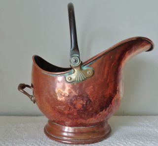 Hammered Copper Coal Shuttle / Hod With Dovetailed Seam And Brass Fittings photo