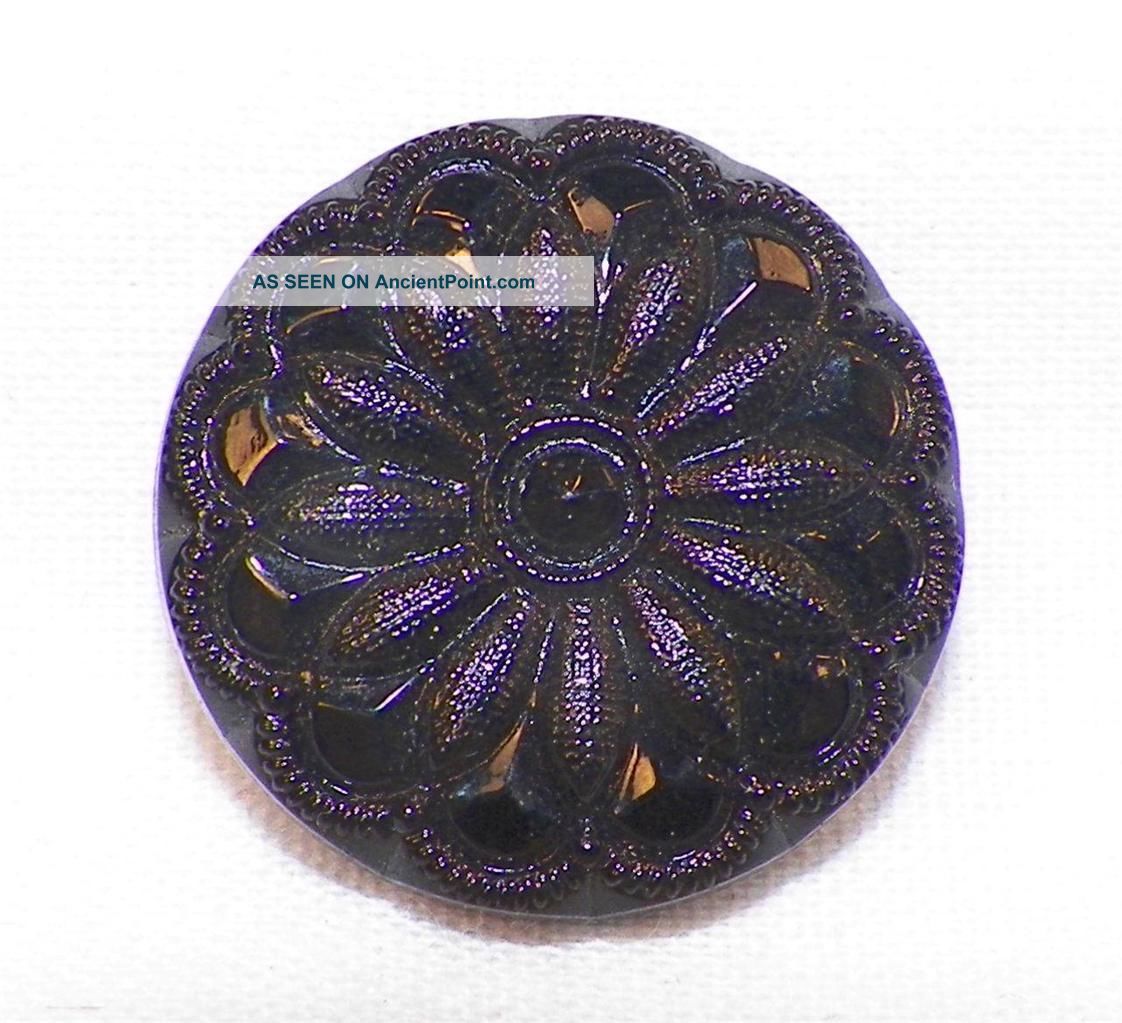 Antique Black Glass Flower Button Victorian Era Wearable Art Historical Clothes Buttons photo