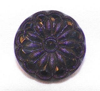 Antique Black Glass Flower Button Victorian Era Wearable Art Historical Clothes photo