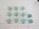 Antique Glass Buttons Hearts Handpainted Flowers Pressed Glass Turquoise Blue Buttons photo 1