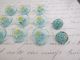 Antique Glass Buttons Hearts Handpainted Flowers Pressed Glass Turquoise Blue Buttons photo 3
