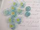 Antique Glass Buttons Hearts Handpainted Flowers Pressed Glass Turquoise Blue Buttons photo 6