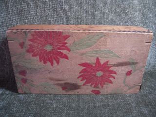 Antique Wooden Pyrography Wood Burned Xmas Red Poinsettia Dresser Glove Box photo
