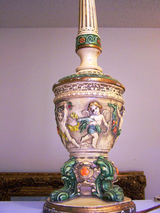 Antique Cherubs Angels Table Lamp - Chalkware Lamp photo
