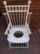 Antique Vintage Chamber Pot White Wooden Chair Vintage Commode Potty Toilet Primitives photo 4