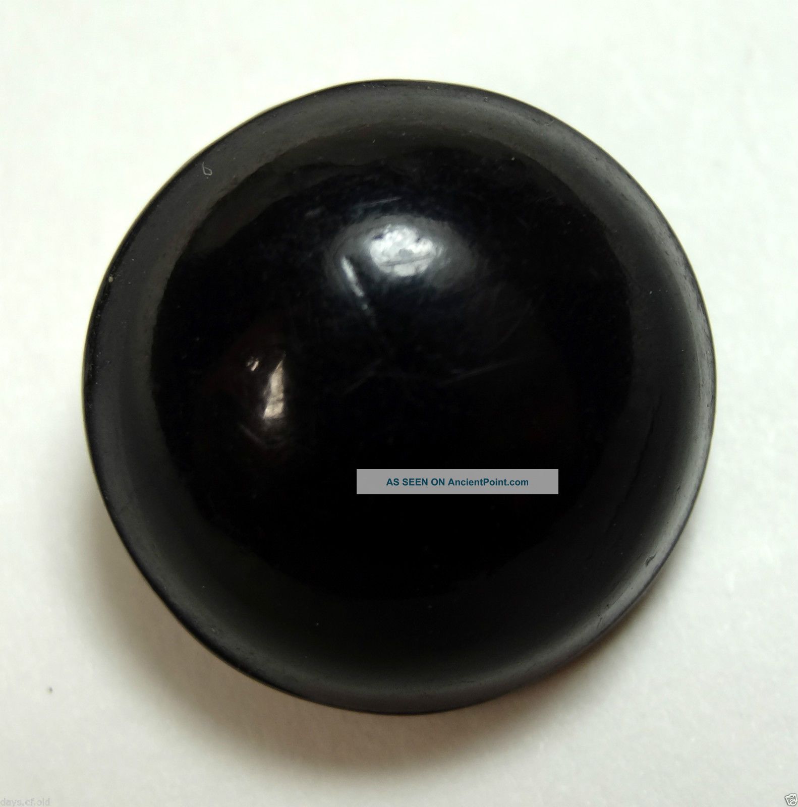 B504 1 Antique Button,  Celluloid Tight Top,  Black High Domed 5/8 