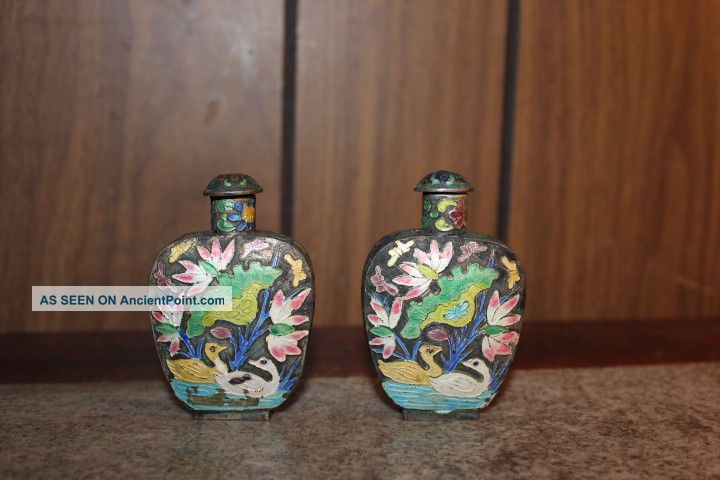 Pair Vintage Chinese Cloisnne Snuff Bottle Snuff Bottles photo