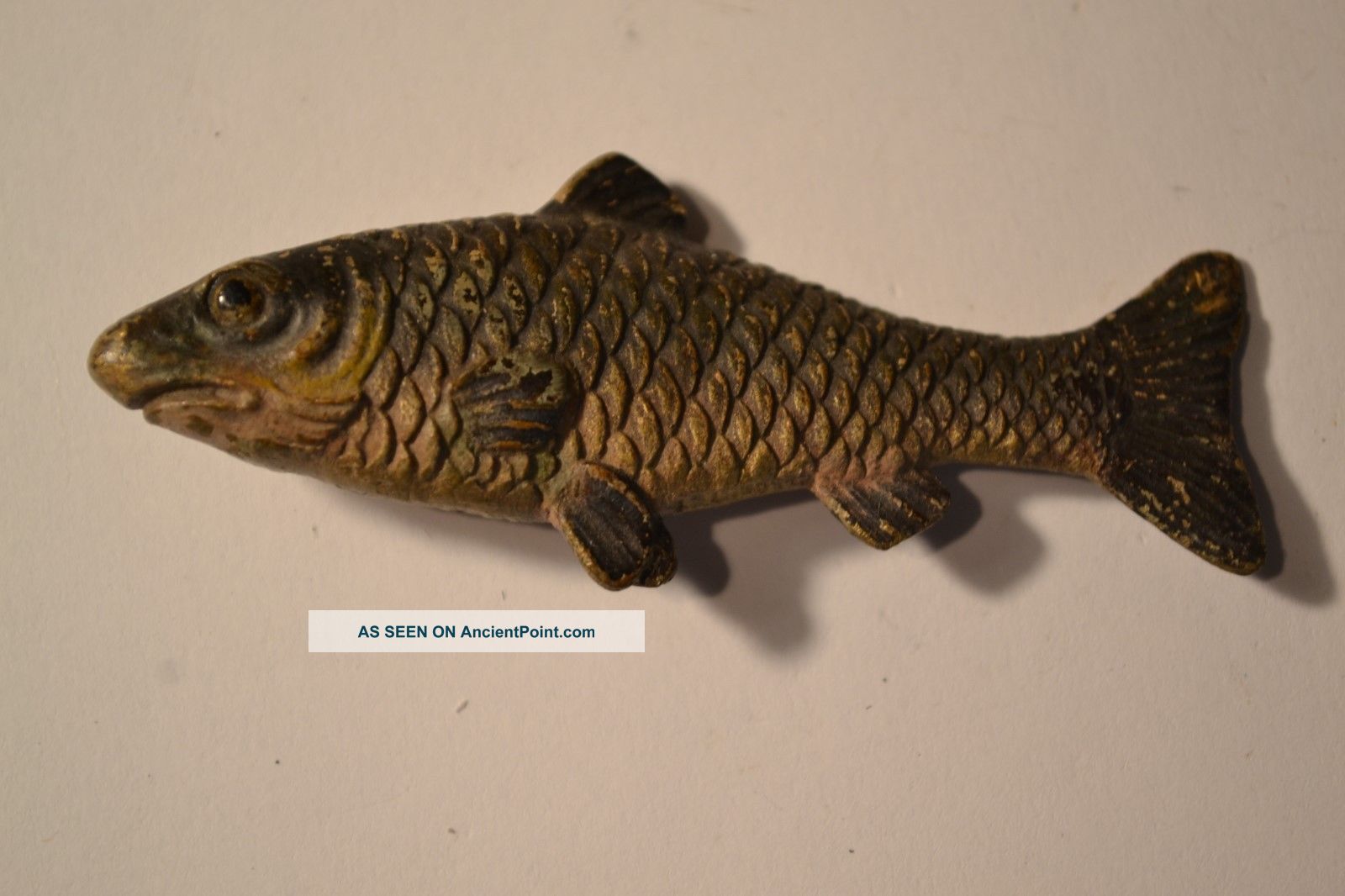 Antique Austrian Bronze Fish Paperweight Cold Painted Marked Geschutzt Metalware photo