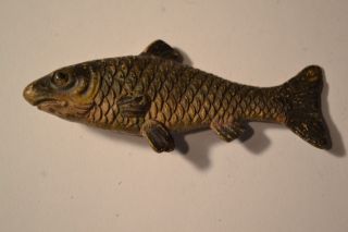 Antique Austrian Bronze Fish Paperweight Cold Painted Marked Geschutzt photo