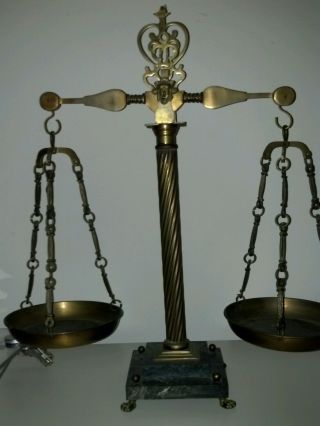 Italian Brass Scale With Marble Base. photo