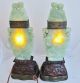 Antique Chinese Carved Archaic Style Green Serpentine & Wood Urn Lamps Other photo 1