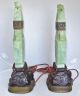 Antique Chinese Carved Archaic Style Green Serpentine & Wood Urn Lamps Other photo 2