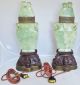 Antique Chinese Carved Archaic Style Green Serpentine & Wood Urn Lamps Other photo 3