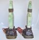 Antique Chinese Carved Archaic Style Green Serpentine & Wood Urn Lamps Other photo 4