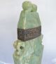 Antique Chinese Carved Archaic Style Green Serpentine & Wood Urn Lamps Other photo 7