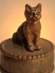 Rrrrrrr. . . .  Authentic Antique Bronze Animalier Trinket Box - The Cat On The Lid Metalware photo 3