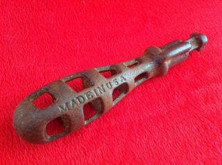Antique Vintage Old Cast Iron Wood Stove Lid Lifter Tool Burning Handle Usa Made photo