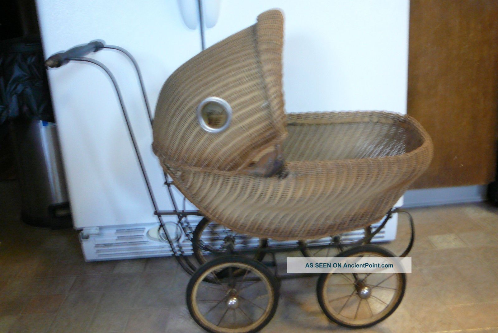 Vntg Baby Doll Brown Wicker Buggy Stroller W/metal Iron Frame Free Troll Baby Baby Carriages & Buggies photo