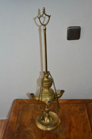 Antique Ottoman Oil Lamp Brass Aladin Turkish Islam 18 Th photo