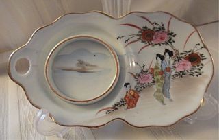 Japanese Hand Painted And Gilt Porcelain Snack Tray - Very Old (354) photo