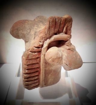 Pre Columbian Ecuador Authentic Pottery Fragment Animal Or Shaman Head photo