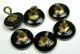 Antique Black Glass Buttons Of 6 W/ Silver Luster & Rosette Shanks 7/16 