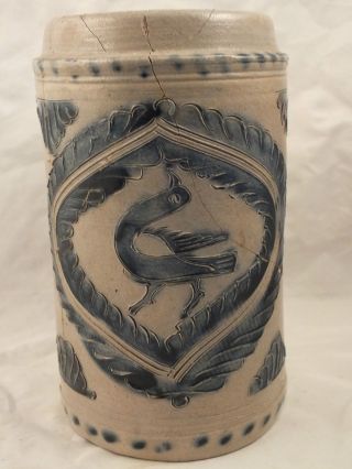 An 18th Century Westerwald Stone - Ware Tankard With Incised Bird Decoration photo