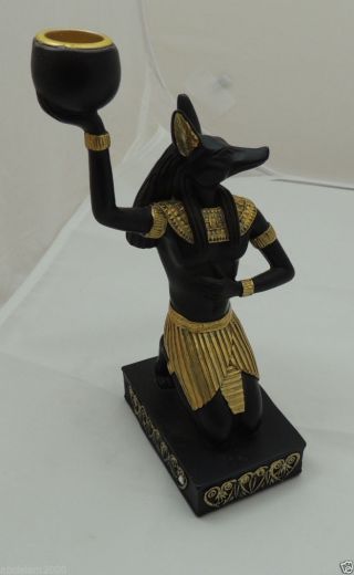 Egyptian Pharaoh Hand Made Candle Holder Statue Figurine,  The Seated Anubis photo