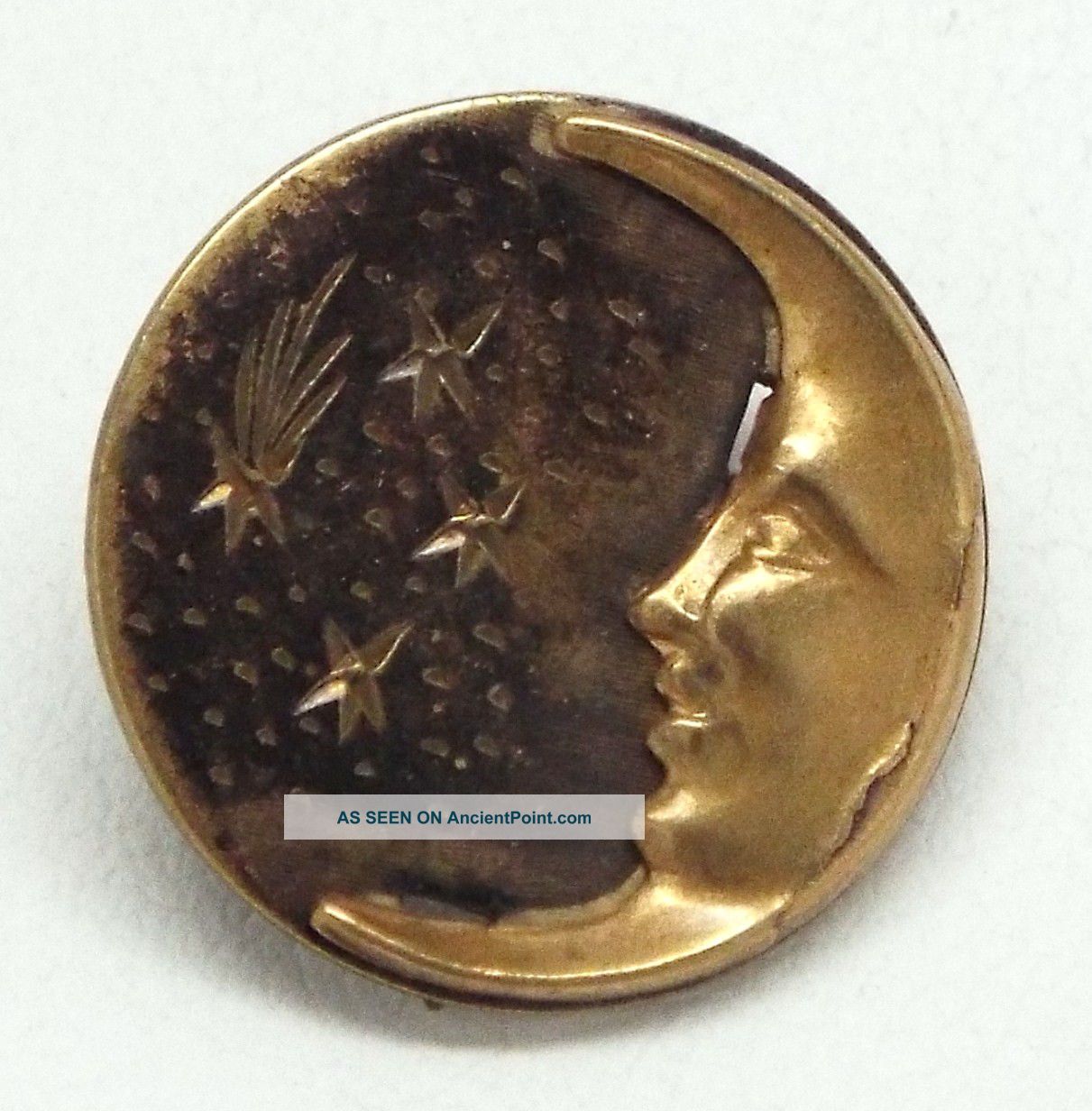Antique Halley ' S Comet Brass Picture Button Buttons photo