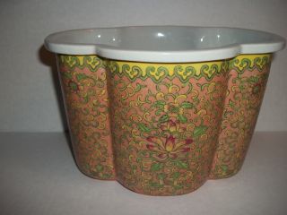 Rare Vintage Large Pottery Bowl,  Handpainted In Hong Kong,  Flowers,  From Japan photo