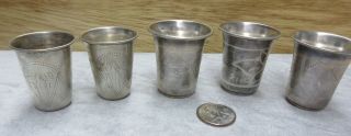 1899 Antique Set Of 5 Imperial Russian 84 Silver Vodka Cups Goblet Cordial Kiev photo