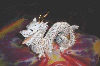 Vintage White Gold Porcelain Chinese Dragon Statue Made In China photo