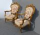 Pair French Antique Louis Xv Gold Gilt Accent Arm Chairs White Tapestry Rococo Post-1950 photo 1