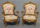 Pair French Antique Louis Xv Gold Gilt Accent Arm Chairs White Tapestry Rococo Post-1950 photo 2