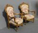 Pair French Antique Louis Xv Gold Gilt Accent Arm Chairs White Tapestry Rococo Post-1950 photo 3