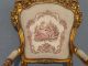 Pair French Antique Louis Xv Gold Gilt Accent Arm Chairs White Tapestry Rococo Post-1950 photo 6