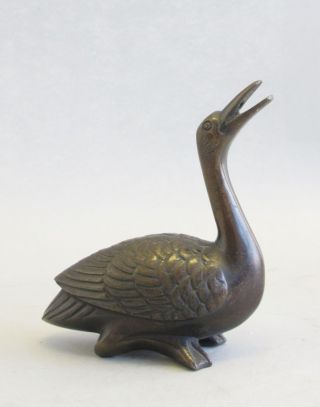 Antique Japanese Meiji - Era Bronze Sculpture Of A Duck C.  1880 Statue photo