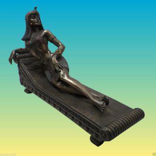 Egyptian Pharaoh Queen Cleopatra On The Recliner,  Bronze Statue,  Collectable photo