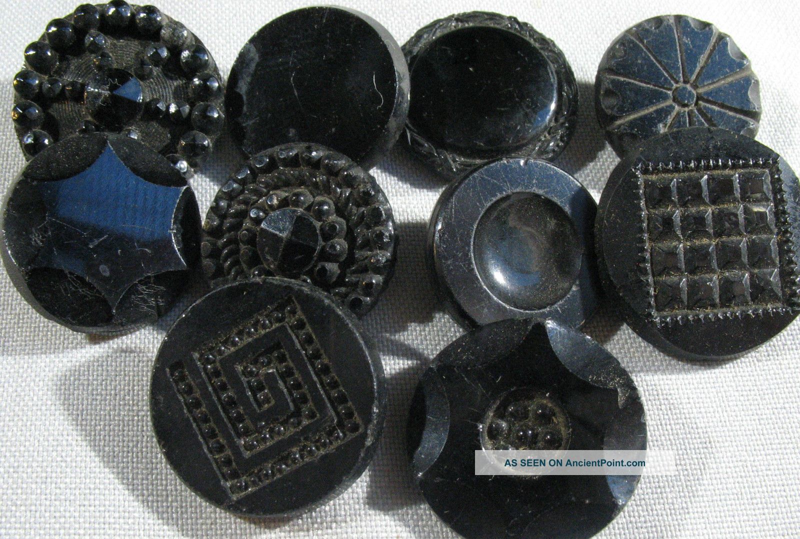 Mixed Of 10 Large Antique Victorian Jet Black Glass Mourning Buttons Lacy Buttons photo