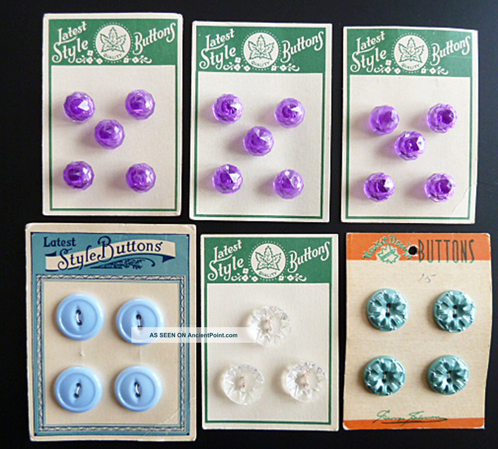 Vintage 26 Buttons On 6 Card Latest Style & Newest Design Purple Blue Clear Buttons photo
