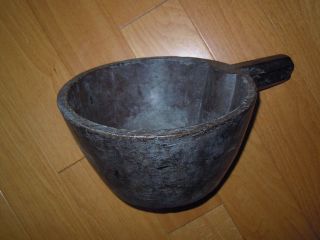 Antique Vtg Primitive Wood Pine Grain Scoop Water Well Ladle Bucket Bowl Handle photo