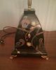 Table Lamp Wood Black With Asian Flowers Fruits Primative Hand Painted Gold Feet Primitives photo 2