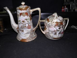 Antique Japanese Royal Satsuma Porcelain Enamel Teapot & Porcelain Enamel Sugar photo