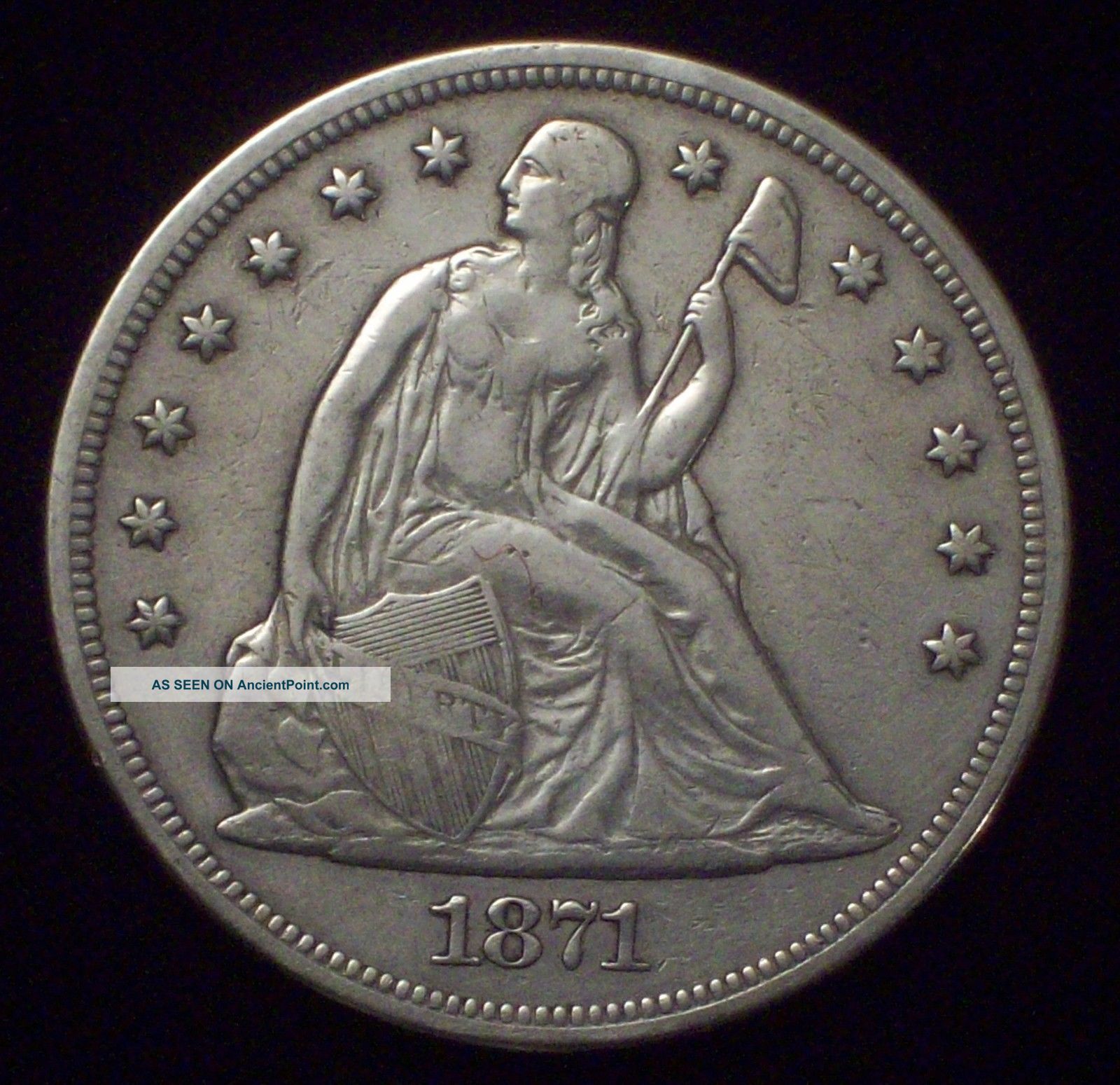 1871 Seated Liberty Silver Dollar Vf+ To Xf Detailing Authentic Priced To Sell The Americas photo