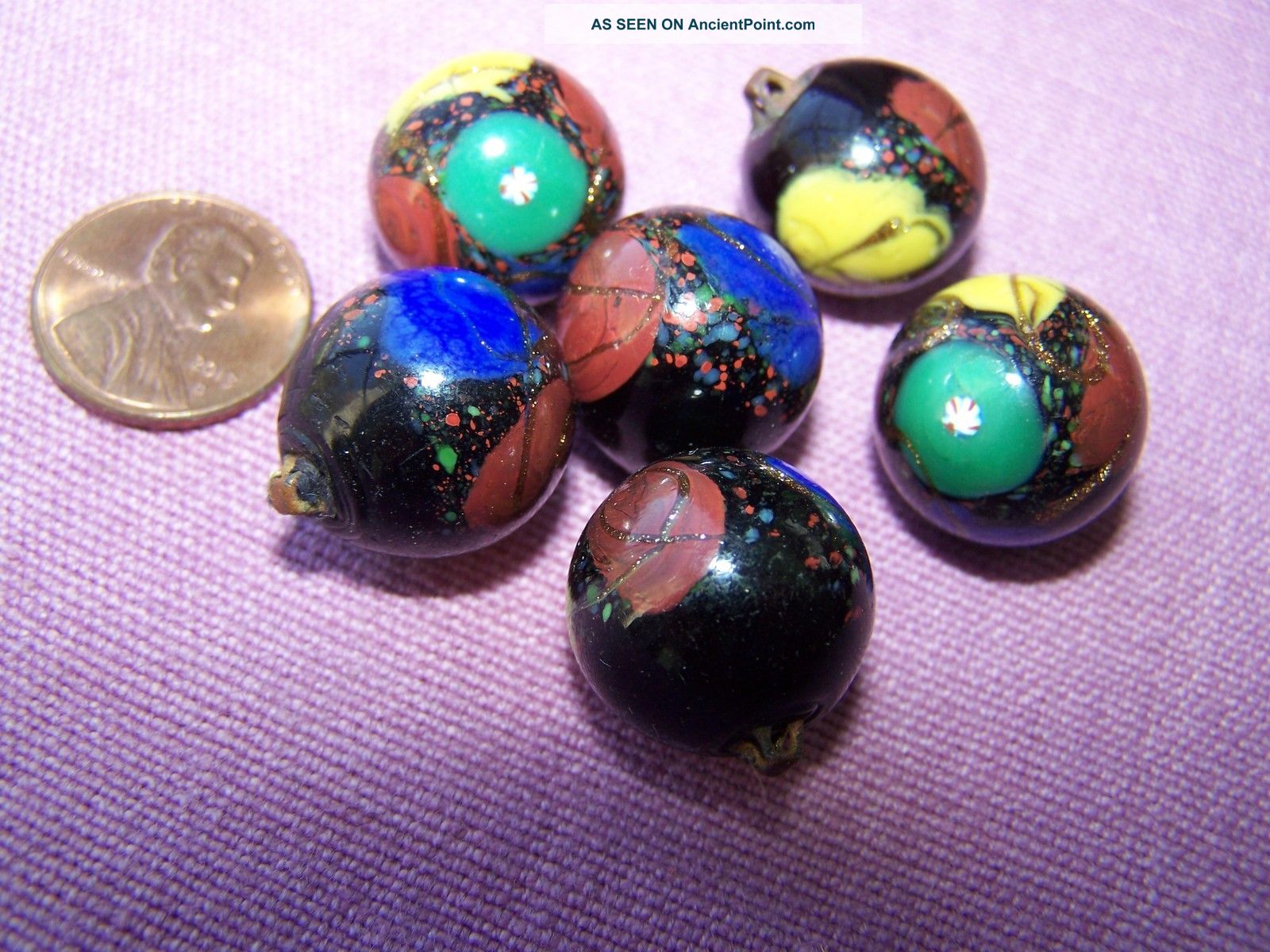 Vintage Antique Glass Ball Buttons Victorian (6) Six Buttons photo