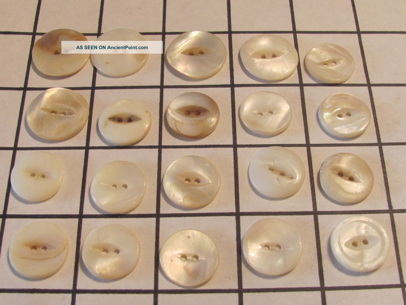 Antique Set 20 Assorted Button Pearl Sea Shell Imperfect Normal Carved Sew Thru Buttons photo