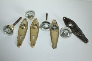 2 Sets Of Matching Gorgous Vintage Glass Door Knobs With Art Deco Backplates photo
