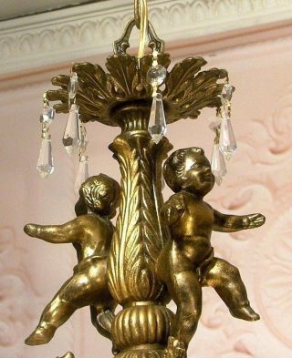 Vintage Bronze Cherub Angel Crystal Chandelier Ceiling Light Fixture Lamp Do8 photo